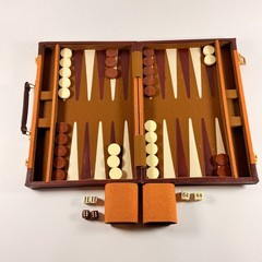 Vintage Travel Size Backgammon Set Faux Leather Compact Design With Dice & Cups
