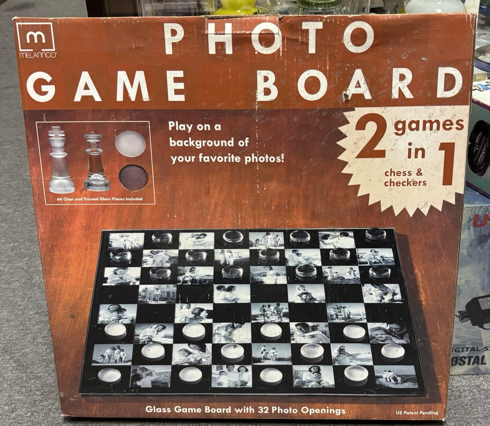 Melannco 2 Games in 1 Photo Game Board Chess & Checkers Glass Board Game