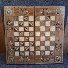 Mediterranean Backgammon & Checkers Set Marquetry Mother Of Pearl Inlay 20″