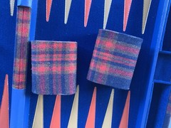 Vintage Wooden Backgammon Game Red, Blue, Gold Multicolored Complete Has All Pcs