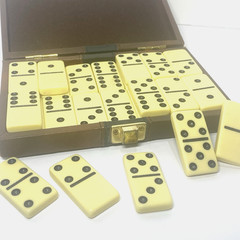 VTG Complete Set of 28 Double Six Dominos Tiles Faux Leather Case Travel Compact