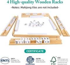 Upgraded Wooden Mahjong Racks – Set of 4 Trays with Magnetic Pushers NEW