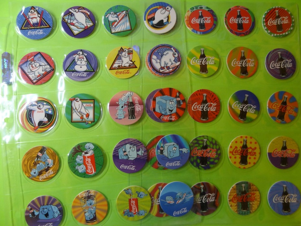 Pogs COCA COLA * Set of 40 * 1995 * Sheets included * Very Nice Set * Coke