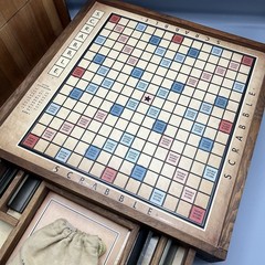 Scrabble Deluxe Edition w/ Rotating Wooden Game Board Turntable Lazy Susan 2012