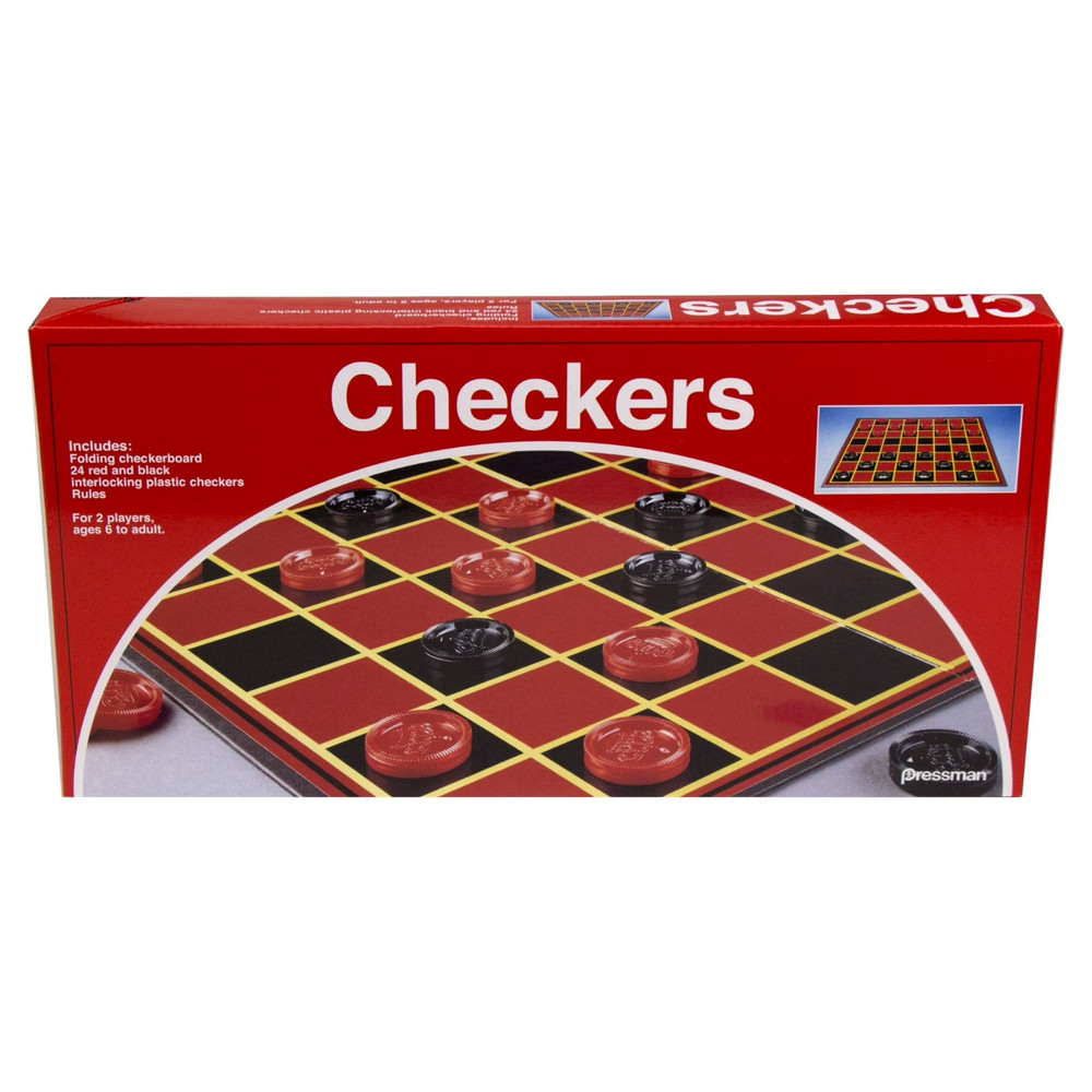 Pressman Checkers — Classic Game with Folding Board and Interlocking Checkers