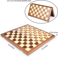 15inch Checkers Folding Wooden Game Set, 100 Square Checkerboard International C