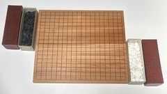 Vtg. Wooden Go Board, 13 X 11.5” Folding, Solid Wood, W/ Boxed Game PCs Japan