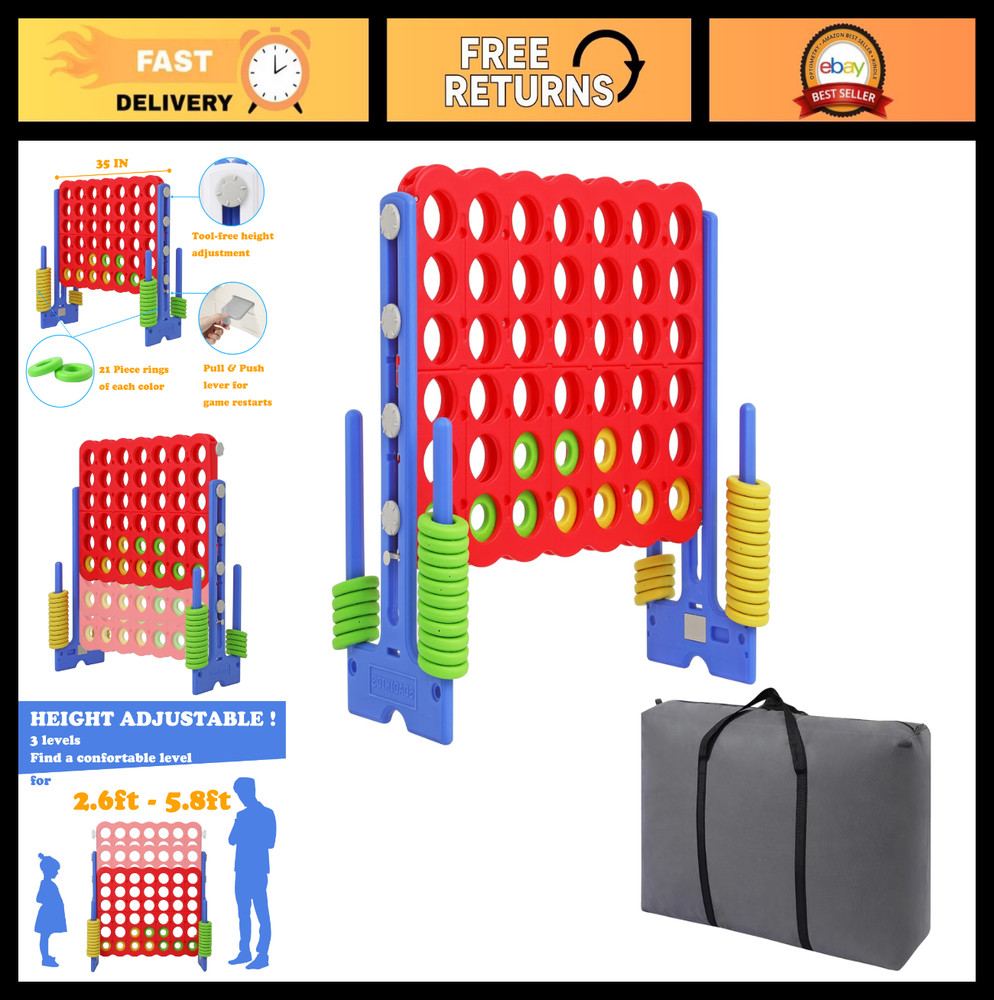 Jumbo 4 in a Row Game – Giant Connect 4 Set, Adjustable Height 2.5-3.5 FT, Indoo