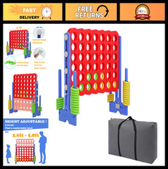 Jumbo 4 in a Row Game – Giant Connect 4 Set, Adjustable Height 2.5-3.5 FT, Indoo
