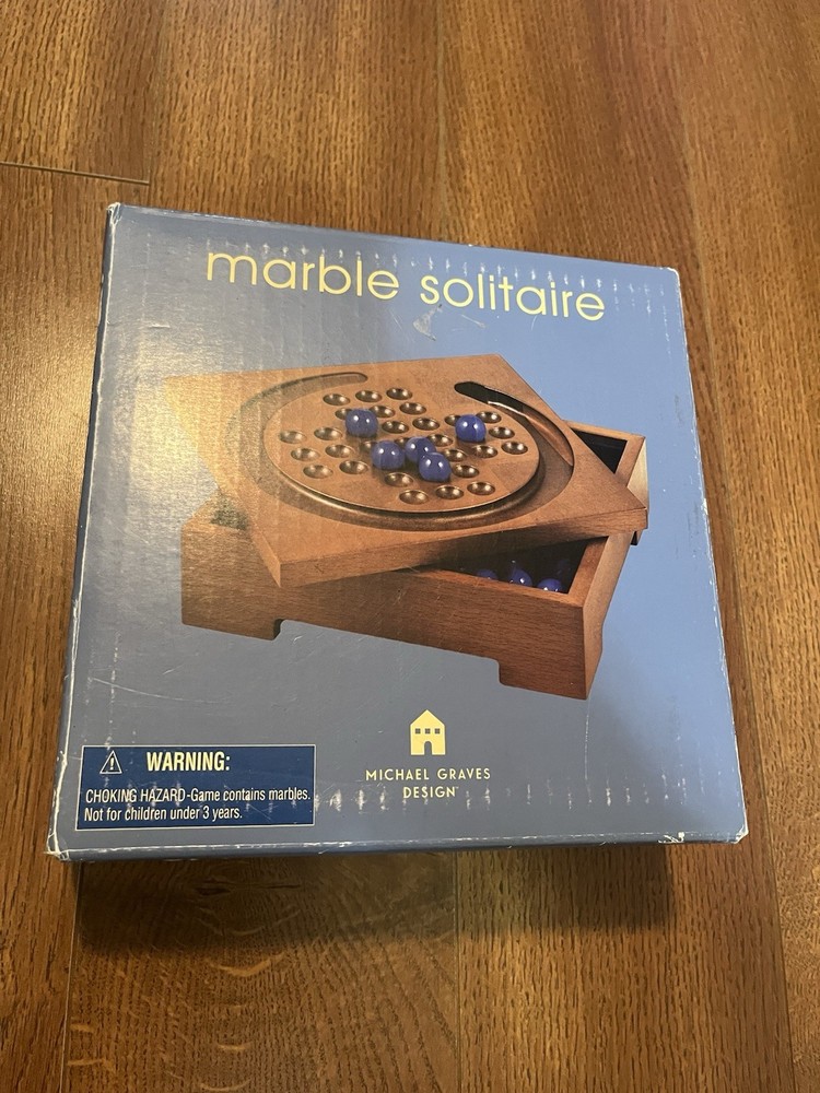 MICHAEL GRAVES Design Wood Box Marble Solitaire Board Game Set