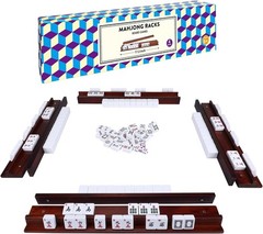 Portable 4-Piece Vintage Mahjong Rack Set with Magnetic Pushers for Easy Play