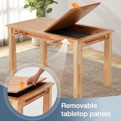 Oak Board Game Table with Removable Table Top, 52″ x 29″ Area, Leather Playmat