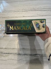Classic Games Mancala Folding Wood Board Game 48 Multicolored Stones Premium