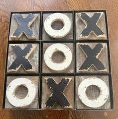 Tic Tac Toe Table Game Aluminum Base And Wooden Markers Made Of Distressed Wood
