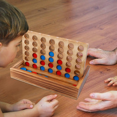 Tic Tac Toe & 4 in a Row Table Games Set – Rustic Decor Wood Strategy Board Game