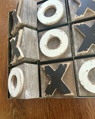 Tic Tac Toe Table Game Aluminum Base And Wooden Markers Made Of Distressed Wood