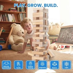 Giant Tumble Tower – 54 Pine Wooden Blocks for Family Fun, 2FT to 4FT High