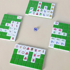 4 Players Mahjong Block Set, 128 Green Tiles(1.18”) with 4 Different Patterns, P