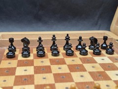 Vintage Soviet Wooden Pegged Chess Set Folding Wooden Box USSR