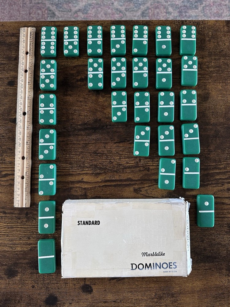 Vintage Set of Puremco No. 616 Standard Marblelike Dominoes Green