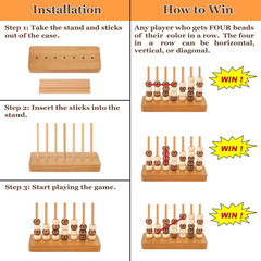 4 in a Row Game Wooden – 4 Connect in a Row Classic Strategy Game for Adults