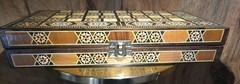 Vintage Mosaic Inlay Chess Backgammon Set Handcrafted Wood Marquetry Game Box