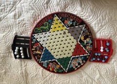 Vintage Pixie Game by Steven Chinese Checker Board Multicolor Round Metal USA