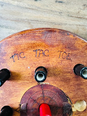 Vintage Genuine Mill Relics Handmade Bobbin Wood Tic Tac Toe Game Wales Rustic