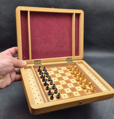 Vintage Soviet Wooden Pegged Chess Set Folding Wooden Box USSR