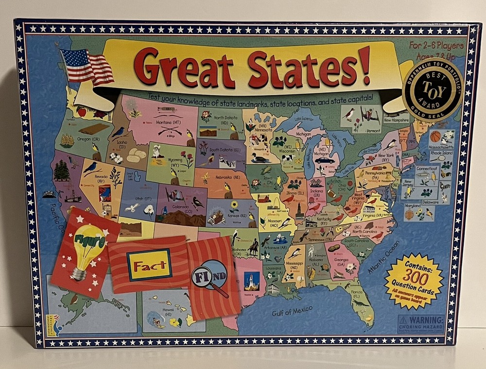 Great States Board Game USA 1999 Geographic Landmarks Capitals State Locations
