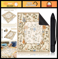 Chinoiserie Mahjong Mat 31.5″ x 31.5″ – Beige & White Anti-Slip Game Table Cover