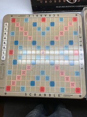 Scrabble Deluxe Edition Crossword Board Game Rotating Table- Incomplete Handmade