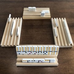 Domino Holder Trays Rack – Set of 4 Wooden Tiles Stand Holders for Mexican Train