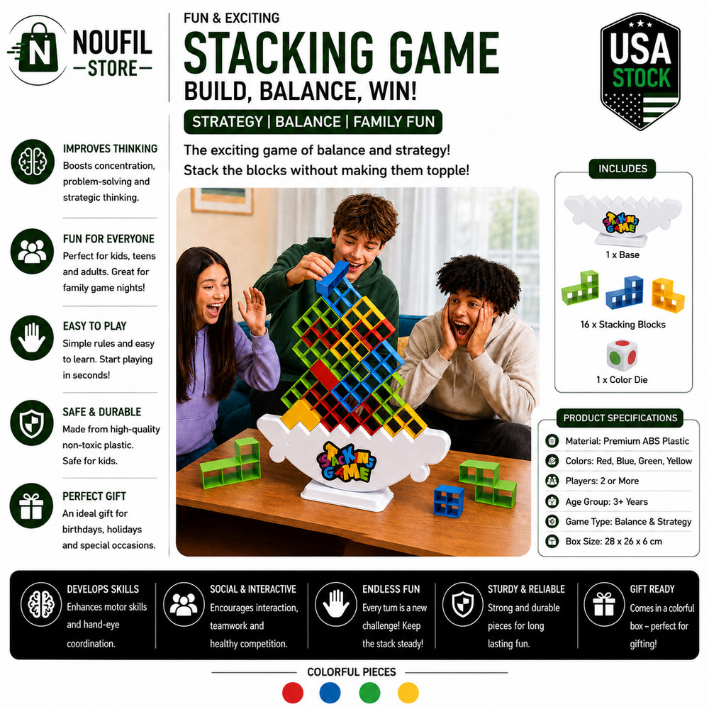 XL Giant 48PCS Stack Game for Adult & Kids, Tetra Board Tower Games for Family T