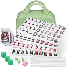 Compact Portable Mahjong Set – 166 Tiles, Carrying Bag, 3 Dice, 40 Chips, Travel