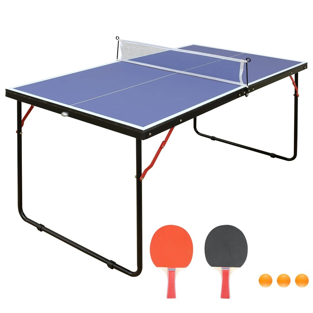 Table Tennis Table, 4.5ft Portable Ping Pong Table Game Set, Mid-Size Foldabl…