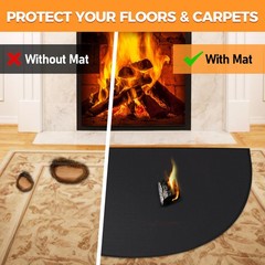 Fireplace Mat Fireproof, 2′ x 3’6” x 0.04” x 3’6″ (Semicircular), Black