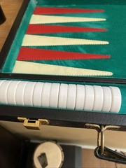 Backgammon Red White Green Set Retro Vintage Leather Style Case Travel Game Kit