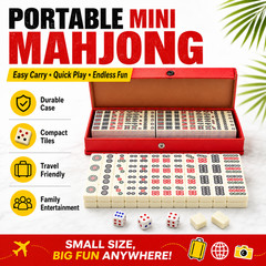 Compact Mini Mahjong Set with Dice Red Carry Case Travel Family Party Game Gift