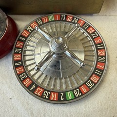 LOT 1940’s Vintage Pocket Roulette Red Tin Toy Mini Travel Antique Wheel Games