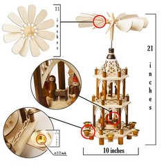 German Christmas Decoration Pyramid – 21 Inches – Wood Nativity Scene Natural