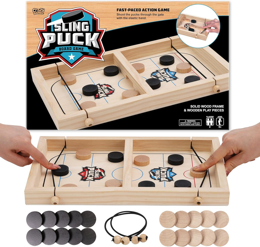 Fast Sling Puck Wooden Game for Kids & Adults Family Fun 2 Player New