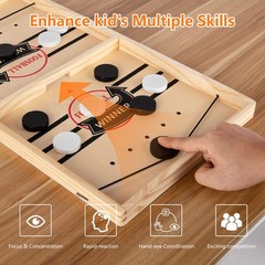 Fast Sling Puck Game, Wooden Air Hockey Board Game with 10 Spare Pucks & 2 El…