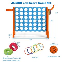 Costway 2.5Ft 4-to-Score Giant Game Set Basketball Hoop Ring Game Indoor Outdoor