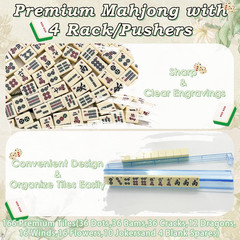 American Mahjong Tiles Set with Noise Reducing Mahjong Mat, 166 White Mahjong Ga