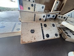 Vintage Double Six Dominoes Set of 28. Hand Made. Well Used. Wood 5.5×2.75x.75