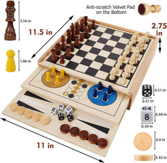 7-In-1 Wooden Board Game Set for Kids Adults, Tabletop Combo Classic Travel Port