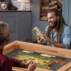 Oak Board Game Table with Removable Table Top, 52″ x 29″ Area, Leather Playmat