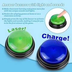 Pack Game Buzzers, 4-LEDs, Unique Sounds, Portable Trivia Game