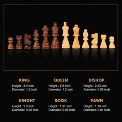 15″ x 15″ Magnetic Wooden Folding Chess Set with 2 Extra Queens, Handmade Game B